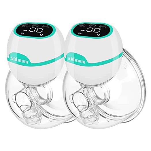 Aidmom Double Hands Free Breast Pump Electric Wearable Breast Pump Portable , 3 Modes&9 Level Touch HD Display Comes with 19mm /21mm/ 24mm/ 28mm Flanges