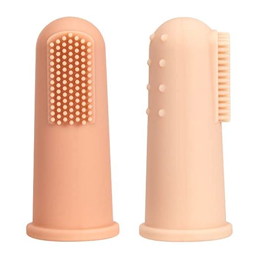 TOPGOMES Baby Finger Toothbrush with Case, Food Grade Silicone, BPA Free, 2-Pack (Muted+Apricot)