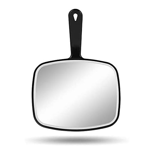 Large Hand Mirror with Handle, for Vanity Makeup Home Salon Travel Use (Square Black 10.3"x7.3")