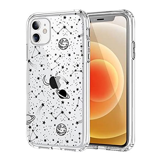 NITITOP Compatible with iPhone 12 / iPhone 12 Pro Case,Clear Cute with Beautiful Star Moon Outer Space Planet Patterns for Girls Women, Soft TPU Anti-Scratch for iPhone 12/12 Pro -Black Galaxy