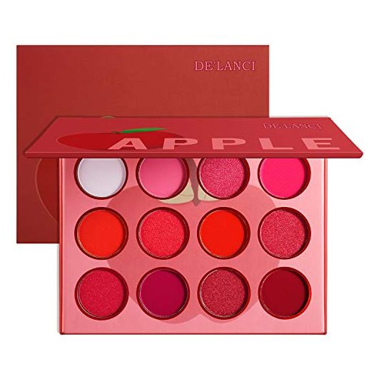 Red Pink Eyeshadow Palette, DE’LANCI Professional Matte Shimmer High Pigmented 12 Colors Eye Shadow Makeup Pallet, Waterproof Blendable Small and Cute Eye Shadow Makeup Pallete, Vegan and Cruelty Free