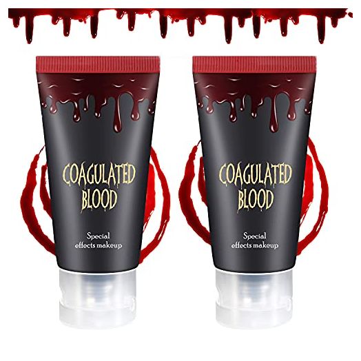 DE'LANCI Edible Fake Blood For Clothes, Halloween Vampire Zombie Blood for Costumes,Washable Fake Blood Makeup for Eyes Mouth Skin Face-Coagulated Blood Wounds,Fale blood,Stage Blood- 60g(2.12 oz)