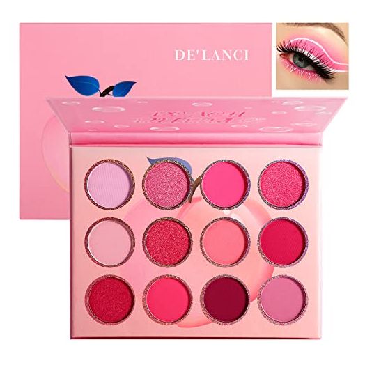 DE'LANCI Pink Eyeshadow Palette,12 Colors Peach Matte & Shimmer High Pigmented Mini Makeup Eyeshadow Pallet,Warm Natural Blendable Long-Lasting Waterproof Small Pallets Eyeshadow