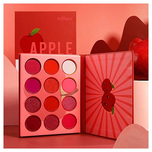 Red Eyeshadow Palettes Makeup Professional,Afflano Ultra Pigmented and Blending Bright Dark Hot True Red Eye Shade 12 Color,Velvet Matte Shimmer Texture Warm Fall Sunset Eye Shadow Pallet-Cruelty Free