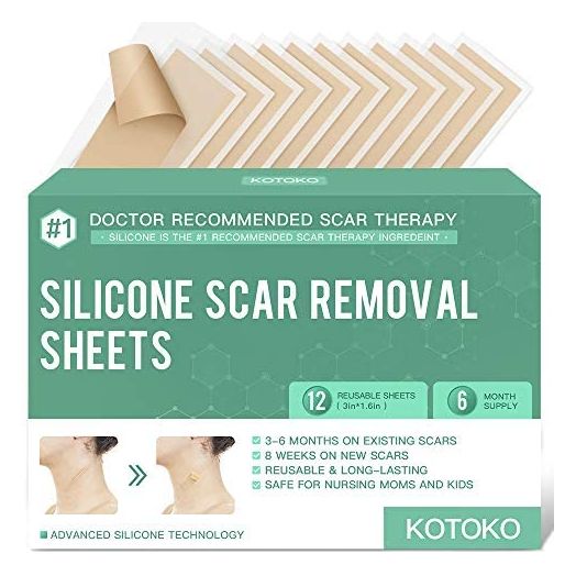 Reusable and Washable Silicone Scar Sheets-12 Sheets,Soften and Flattens Scars Resulting from Surgery,Burns, Hypertrophic, C-Section and More,Silicone Scar Removal Patch Away,3"×1.6",(6 Month Supply)