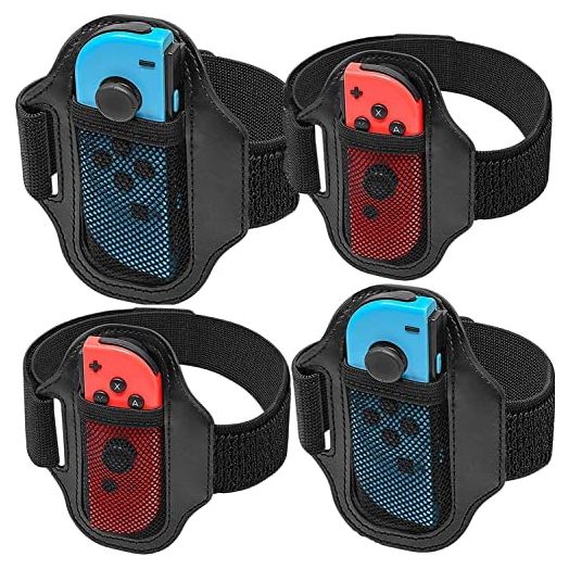[4 Pack] Switch Leg Strap for Nintendo Switch Sports, TGDPLUE Switch Soccer Leg Straps Compatible with Switch Sports/Ring Fit Adventure, Two Size Adjustbale Elastic Strap for Adults & Children