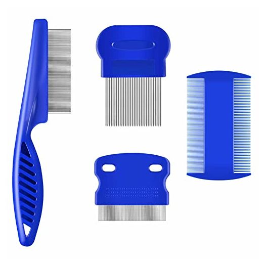 BRILLIRARE 4 Pack Flea Lice Comb, Stainless Steel Dog Cat Grooming Combs with Rounded Teeth, Double Sided Professional Pet Tear Stain Remover, Dematting Tool for Small, Medium & Large Pets