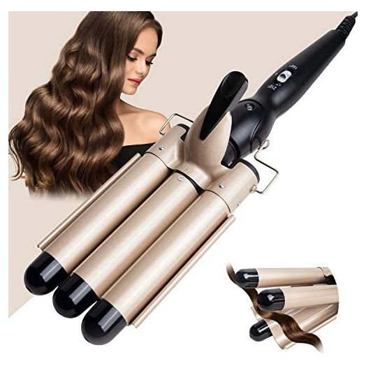 3 Barrel Curling Iron Wand - Dual Voltage Temperature Adjustable 25mm Hair Crimper,1 Inch Ceramic Tourmaline Triple Barrels,Hair Waving Styling Tools, Gold