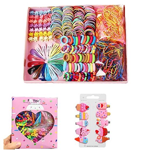 790 pcs Girls Hair Clip Hair Tie Set Toddler Kids Hair Accessories for Girls Hair Clips for Toddler Girls Hair Accessories Set Colorful Ponytail Holders Rubber Bands with 10 pcs Ice Cream Hairpin