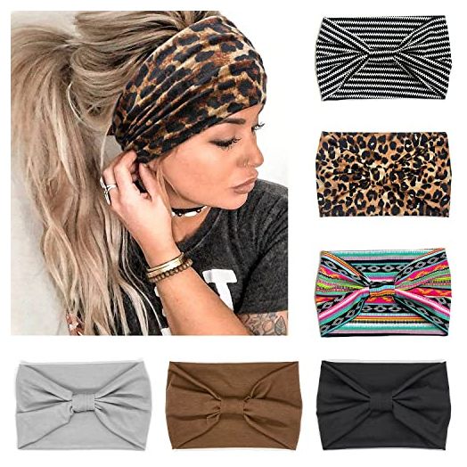 IVARYSS Wide Headbands for Women, Boho Knotted Head Wraps Turbans, Large African Style Head Bands Hair Accessories, 6 Pack