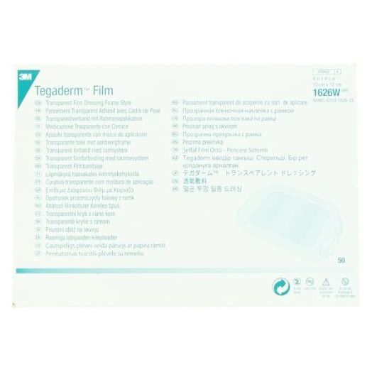 3M Tegaderm Transparent Dressing with Label 4" x 4 3/4" (10 x 12 cm)50 per Box #1626W