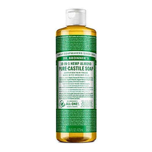 Dr. Bronner’s - Pure-Castile Liquid Soap (Almond, 16 ounce) - Made with Organic Oils, 18-in-1 Uses: Face, Body, Hair, Laundry, Pets and Dishes, Concentrated, Vegan, Non-GMO