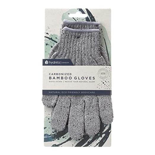 Hydrea London Exfoliating Gloves - Carbonised Bamboo Face Exfoliator & Body Scrubber for Men & Women - Deep-Cleansing & Smoothing Shower Mitt Exfoliant - Charcoal Facial Bath Scrub for Skincare