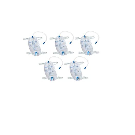 Teleflex Medical Inc Teleflex Easy-Tap Leg Bag, Medium, 19 oz, 500 ml, 18 Tubing, Anti-Reflux Valve, Cloth Straps, Easy Flip Drain (Pack of 5), White