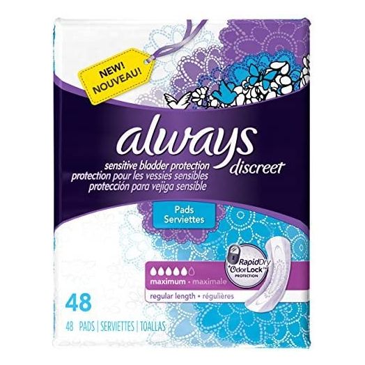 Discreet, Incontinence Pads, Maximum, Regular Length, 48 Count by Always