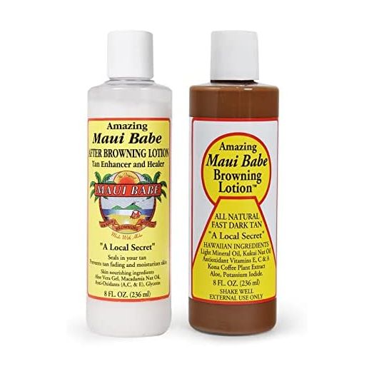 Maui Babe Before And After Browning Lotion, [2-Pack]- Before And After Sun Tan, Made In USA, 8 Ounces