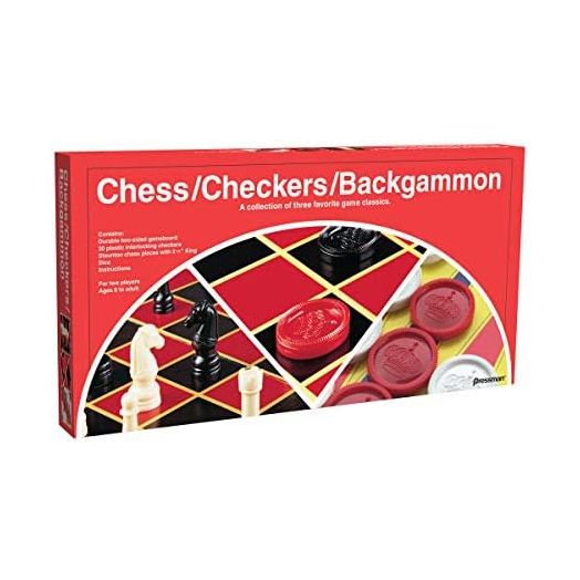 Pressman Chess / Checkers / Backgammon - 3 Games in One with Full Size Staunton Chess Pieces and Interlocking Checkers, 15.62 x 8.00 x 1.50 Inches