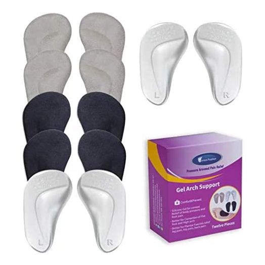 Arch Support Shoe Inserts for Women,Arch Support Insoles for Flat Feet Plantar Fasciitis Relieve Pain 12 Pieces Gel Foot Arch Supports Reusable Arch Pads