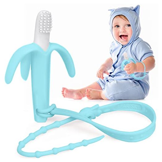 SHARE&CARE Baby Toys Banana Teether,Baby Essentials, Baby Must Haves, Baby Stuff for Newborn (Blue-BA)