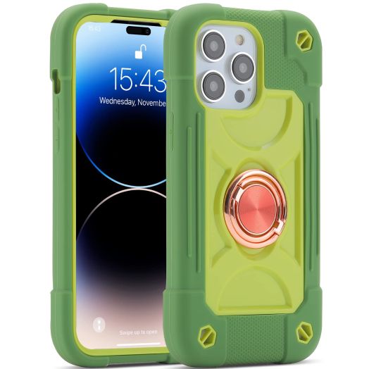 MARKILL Compatible with iPhone 14 Pro Case 6.1 Inch with Built-in Ring Stand, Military Grade Drop Protection Full Body Rugged Heavy Duty Case 3 in 1 Protective Durable Cover. (Avocado)