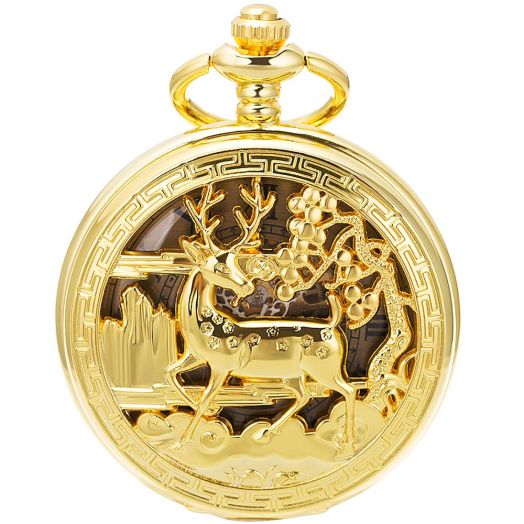 ManChDa Pocket Watch for Fathers Birthday, Vintage Mechanical Double Cover Watch - Anniversary for Him/Men/Husband | Reindeer