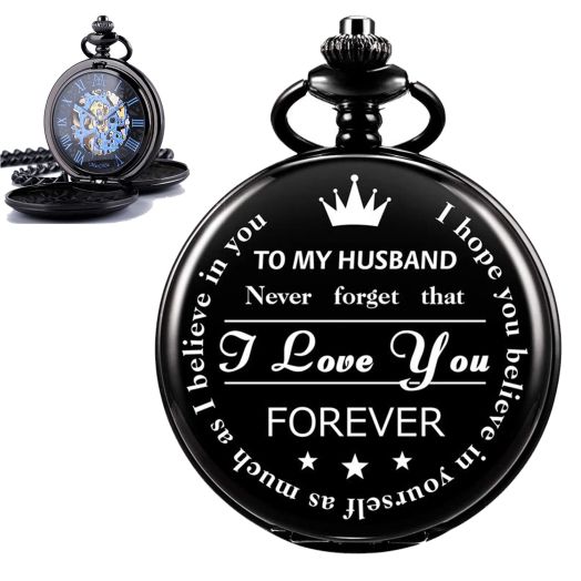 ManChDa Engraved Pocket Watch for Men Husband Pocket Watch Valentines Day Gifts for Him Husband Gifts Mechanical Pocket Watch
