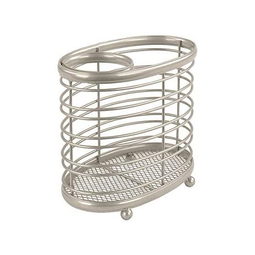 Spectrum Diversified Ashley Countertop Hair Dryer & Accessory Organizer Station Styling Tool Caddy for Brushes, Flat Irons, Curling Wands & Makeup Applicators, Satin Nickel