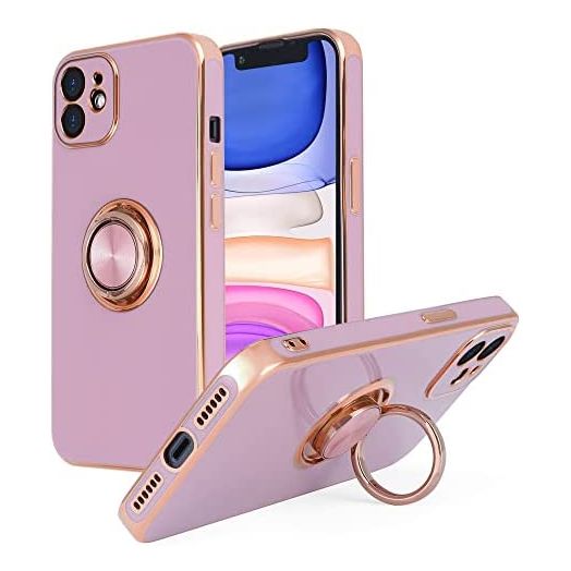 DOGODON Design for iPhone 11 Case, Built-in 360° Rotatable Ring Holder Magnetic Kickstand Soft Silicone Ultra Slim Edge Plating Protective Cover 2019 6.1 Inch (Purple)