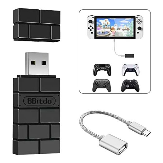 8BitDo USB Wireless Controller Adapter Converter Dongle for Switch/Switch OLED,Windows,MacOS,Raspberry Pi,for PS5/PS4/PS3 Controller,Xbox Series X/S,Xbox One Bluetooth Controller, with OTG Cable
