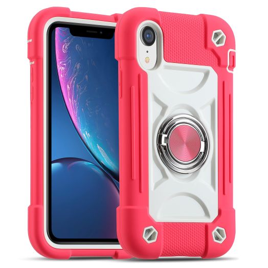 MARKILL Compatible with iPhone XR Case 6.1 Inch with Ring Stand, Heavy-Duty Military Grade Shockproof Phone Cover with Magnetic Car Mount for iPhone XR 6.1. (Hot Pink)