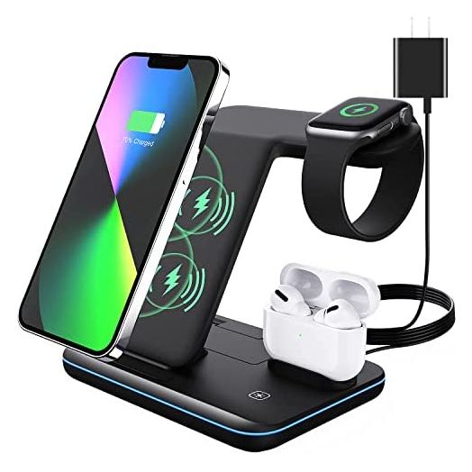 Wireless Charger, 3-in-1 Wireless Charging Station for Apple Watch Series7/6/ SE /5/4/3/2/1, AirPods Pro/3/2/1 /, iPhone 13/12/11 Pro MAX Series/XR/XS MAX/XS/X/8/8P, (Without Watch Charging line)