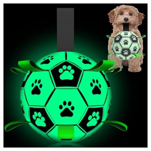 Light Up Dog Ball, Interactive Glow in The Dark Dog Toys Soccer Ball, Dog Tug Water Toy for Small & Medium Dogs, Puppy Birthday Gifts, Indoor Outdoor (6 Inch )