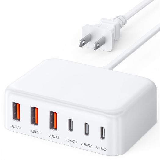 USB C Charger Block, 100W GaN 6 Port PD USB C and QC USB A Wall Charger Adapter Plug Cube, Super Fast Type C Charging Station Hub for iPhone 15 14 13 12 Pro Max iPad Samsung Pixel 5ft Extension Cord