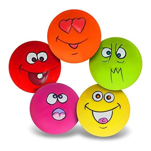N-S Dog Toy,Squeaky Dog Toys Chewing Durable Teething Latex Rubber Soft Interactive Fetch Play Dog Balls with Funny Face for Puppy Small Medium Pet Dog (5PCS), 2.16x2.16x1.18 Inch