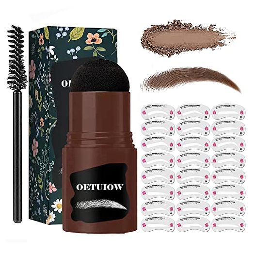 Eyebrow Stamp Stencil Kit 1 Step Brow Stamp Shaping Kit Long-Lasting Waterproof with 24 Reusable Eyebrow Stencils, Long-Lasting, Medium Brown