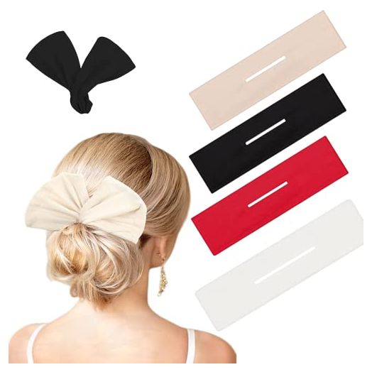 Hair Bun Maker 4 Pieces Deft Hair Bun Maker Doughnut Hair Bun French Hairstyle, Flexible Twist Hair Tool, Fashion French Hairstyle Hair Maker for Woman & Girls Kids(Black, Red, White, Khaki)
