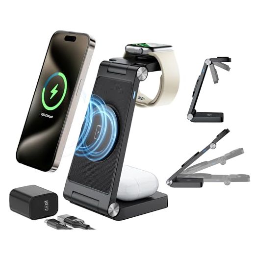 ANNNWZZD 3 in 1 Wireless Charging Station for Apple MagSafe Charger Phone and Watch Charger Station for iPhone, iPhone Wireless Charger Stand Compatible for iPhone/Apple Watch/AirPods
