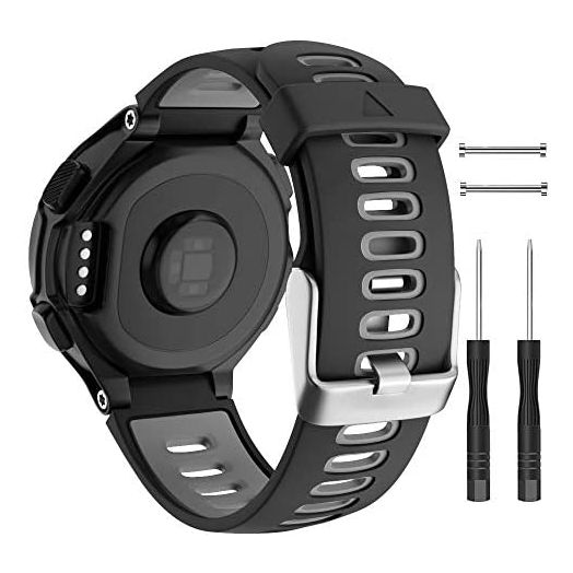 ISABAKE Compatible Forerunner 735XT Band Soft Silicone Sport Watch Strap Wristbands for Forerunner 220 230 235 620 630 Approach S20 S5 S6(Black/Gray)