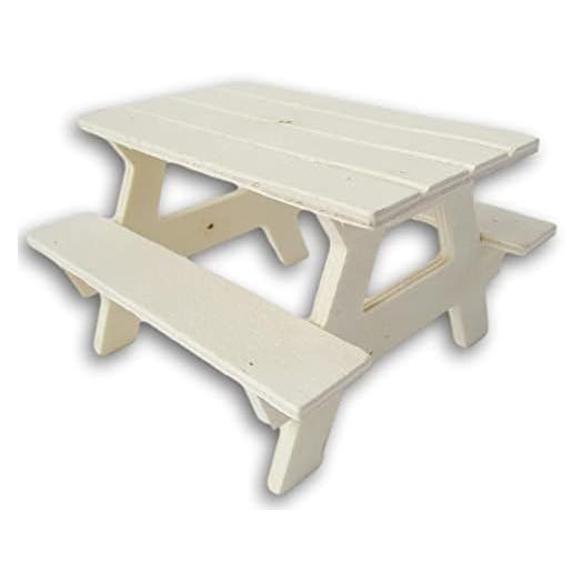 Picnic Table Miniature Wood for Dollhouse - 4.25 Inches Long, Brown