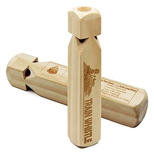 Wooden Train Whistle 4 Tone Toddlers Educational Party Favors Toy Gift with Blast Chart for Children (2 Pack)
