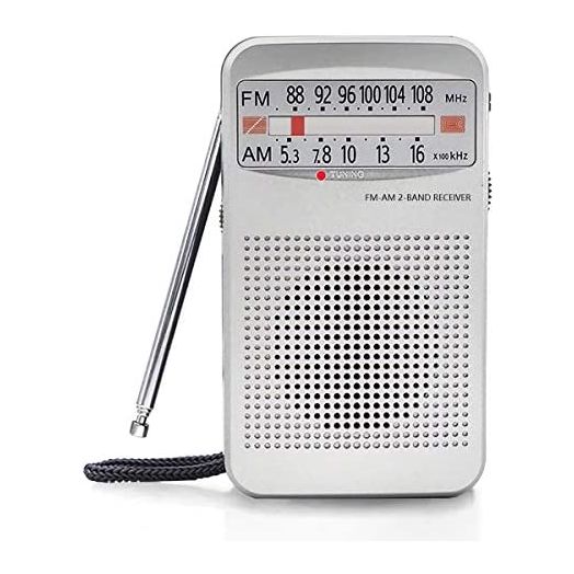 AM FM Portable Pocket Radio, Compact Transistor Radios - Best Reception, Loud Speaker, Earphone Jack, Long Lasting, 2 AA Battery Operated (Silver)