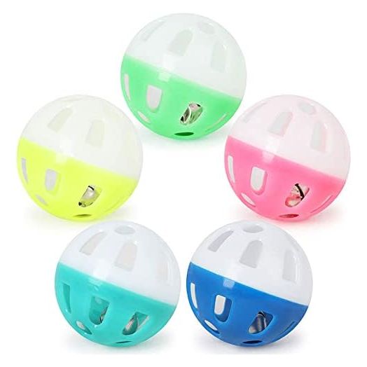FadyDail 12PCS 5Color 1.6" Cat Toy Ball with Bell, Pet Toy Cat Bell Ball Cat Toy with Bell Cat Jingle Balls for Cats Kitten, Plastic Cat Toys Jingle Balls Pounce Chase Rattle Ball Toys