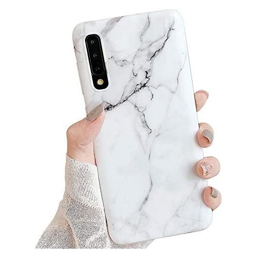 Samsung Galaxy A50 Cool Phone Case, ooooops White & Black Marble Pattern Design, Slim Fit Clear Bumper Soft TPU Full-Body Protective Cover Case for Samsung GalaxyA50 6.4'' (White Marble)