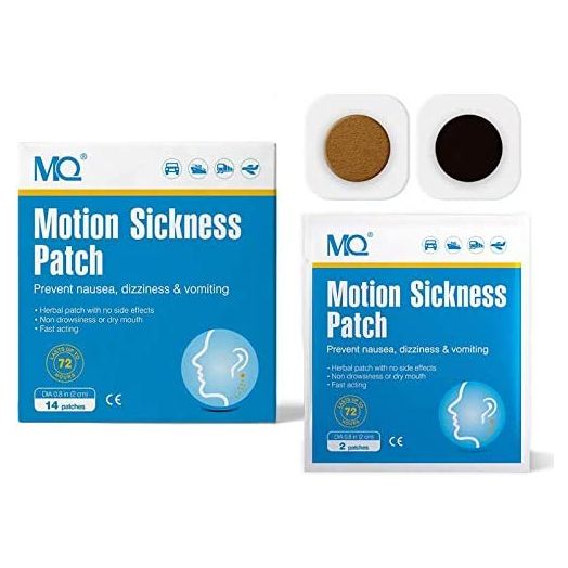 MQ 14ct Motion Sickness Patch for Car and Boat Rides, Cruise and Airplane Trips - Relieves Nausea, Dizziness & Vomiting from Seasickness, Fast Acting and No Side Effects