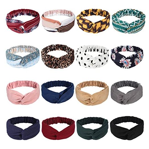 16 Pcs Boho Headbands for Women, Meartchy Vintage Womens Headbands, Head Bands Women Hair, Floral Vintage Twisted Criss Cross Elastic Head Wrap Hair Accessories