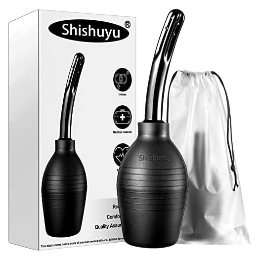 10 oz Enema Bulb Kit with Storage Bag- Anal or Vaginal Silicone Douche for Men or Women - Comfortable Cleaner(Black)