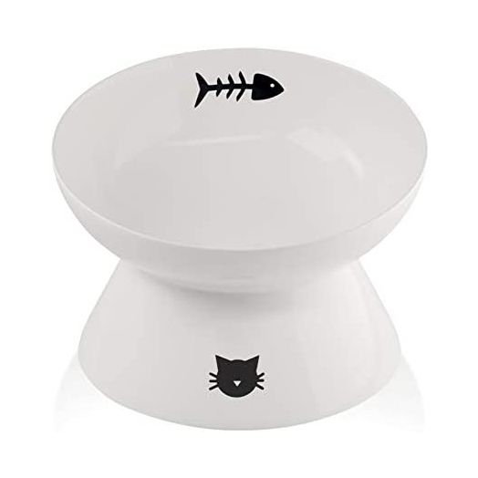immaculife Ceramic Raised Cat Food Bowl for Elder Big Cats, Elevated Cat Dish, Tilt Angle Protect Cat's Spine, Stress Free, Backflow Prevention, Gift for cat