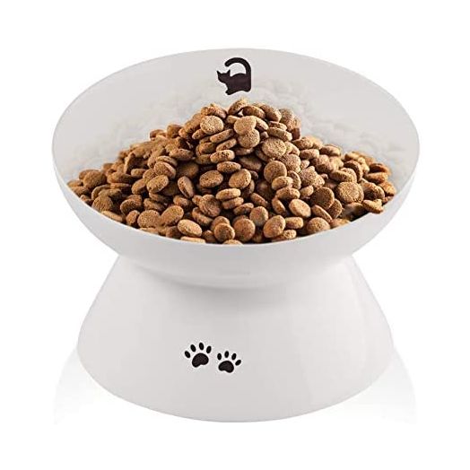 immaculife Ceramic Raised Cat Food Bowl, Slanted Cat Dish, Tilt Angle Protect Cat's Spine, Stress Free, Backflow Prevention