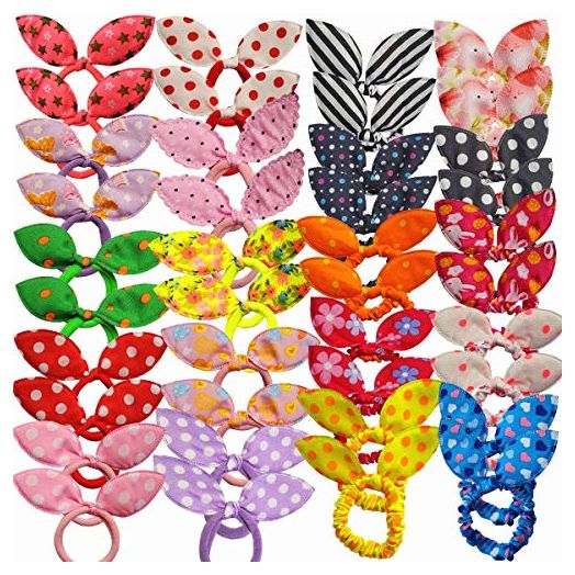 Himeeu 40 PCS Girls Rabbit Ear Hair Ties for Toddlers Cotton Hair Bands Women No Crease Ponytail Holders Colors Randomly