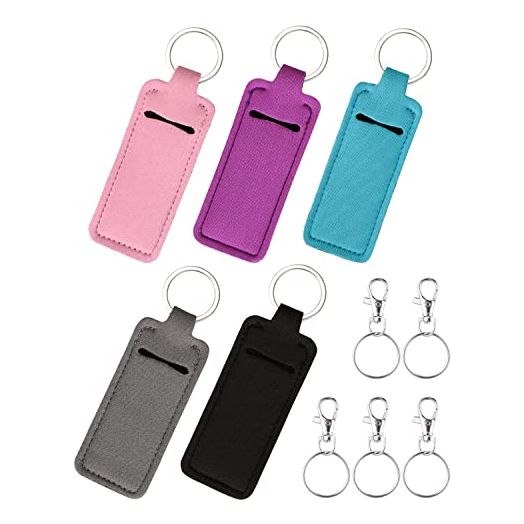 Chapstick Holder Keychain Lip Balm Sleeve Pouch Chapstick Keychain Holder With Clip Lipstick Lip Gloss Holder With Key Ring Accessory (5pcs)